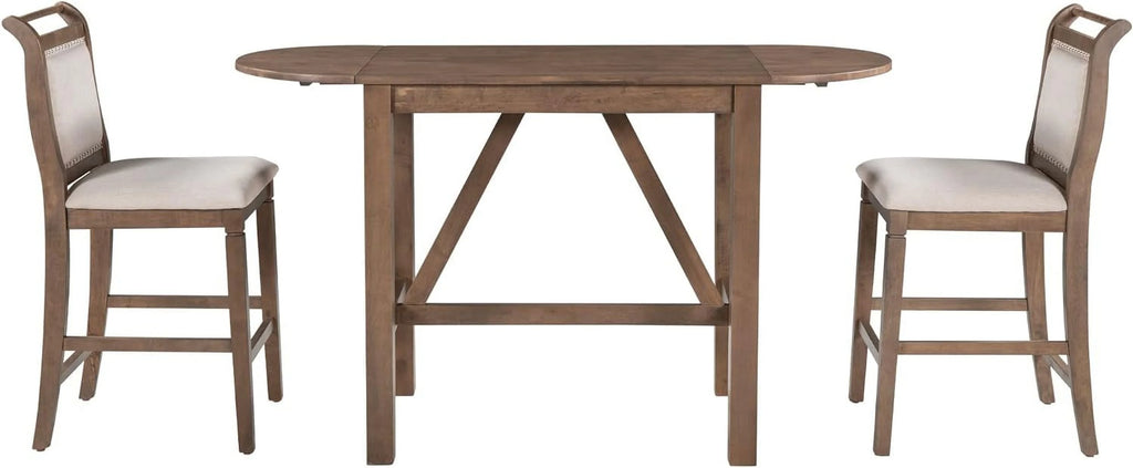 3-Piece Wood Counter Height Dining Table Set with 2 Upholstered Chairs and Drop Leaf Z506391