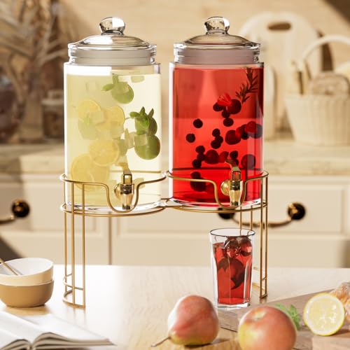 2 Pack 1 Gallon Glass Beverage Dispenser with Stand and Spigot C722