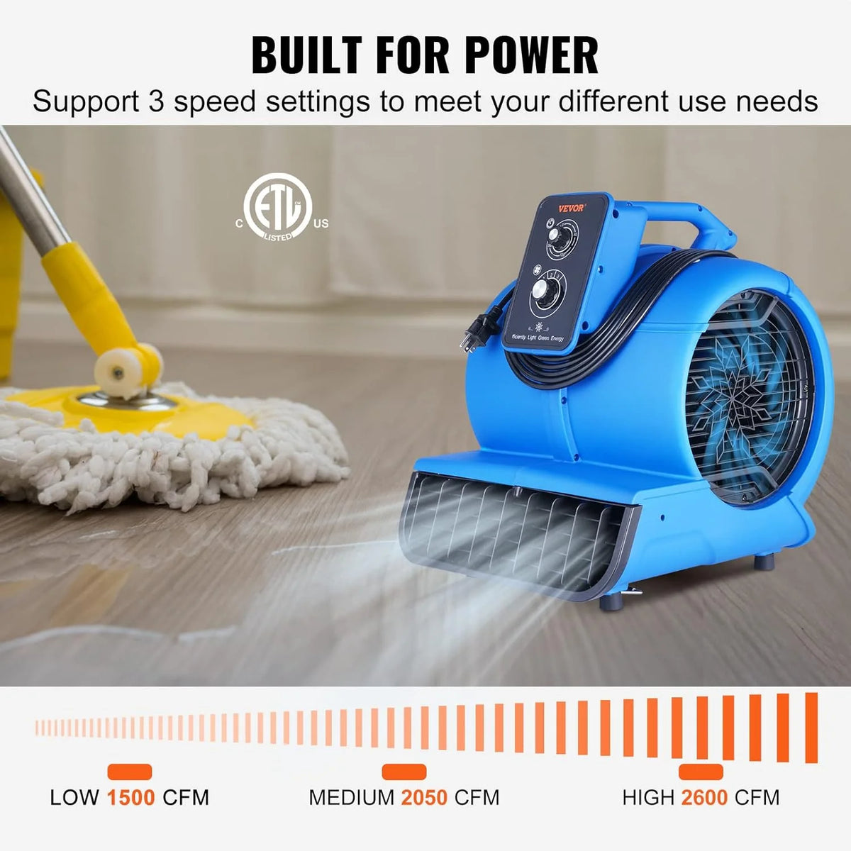 1/2 HP 2600 CFM Portable Floor Blower Fan P733