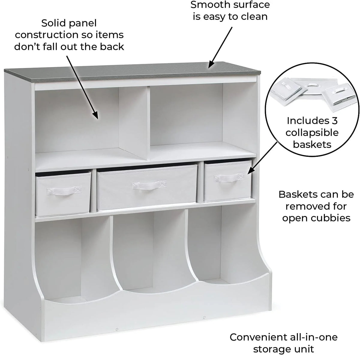 Toy Storage Unit and Book Shelf with 3 Baskets N702