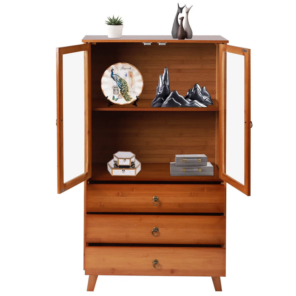 Bamboo Storage Cabinet 3 Drawers 2 Doors Y5402