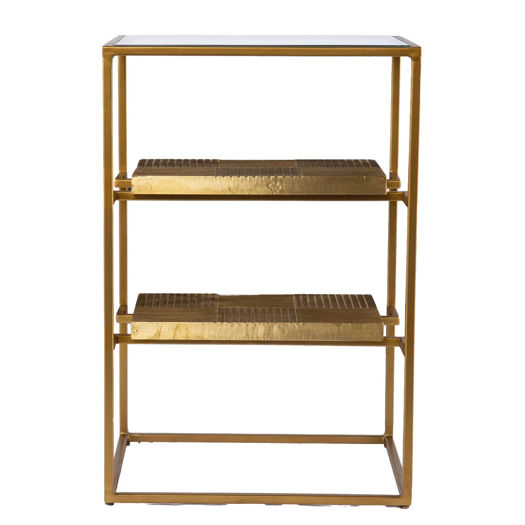 Glass-Top Rectangle End Table with Storage I14173