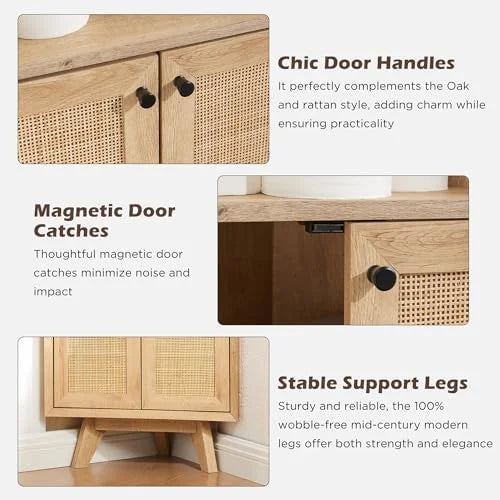 Natural Rattan Bathroom Floor Cabinet with Sliding Door & 3 Drawers S998266