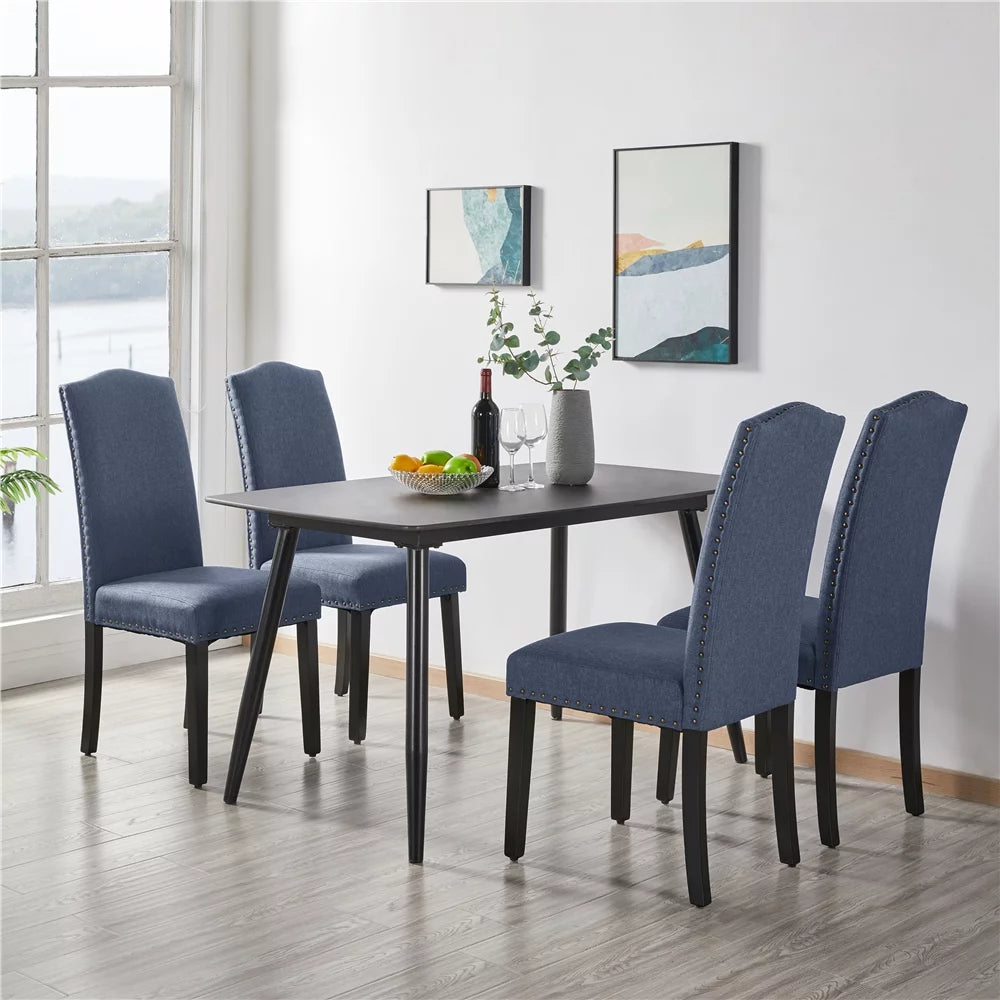 Fabric Upholstered Dining Chair Set of 2 Blue Q84361