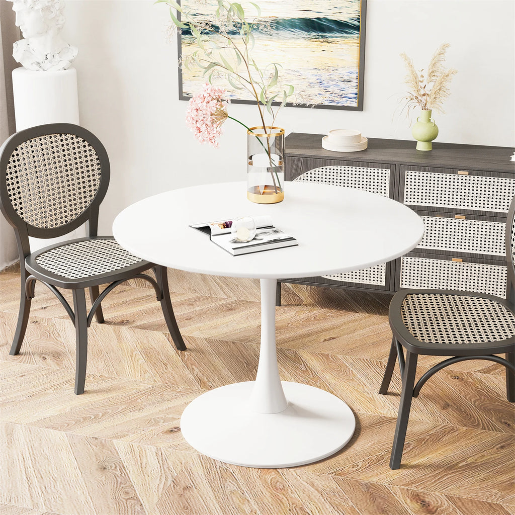 White 31 inch Round Dining Table with Metal Base Y672470
