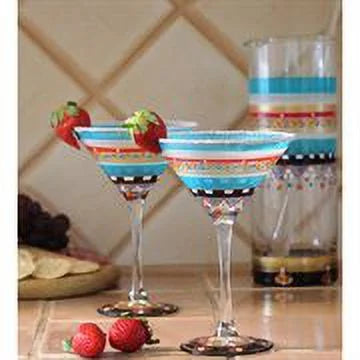 Set of 2 Blue Hand Painted Martini Drinking Glasses M88429