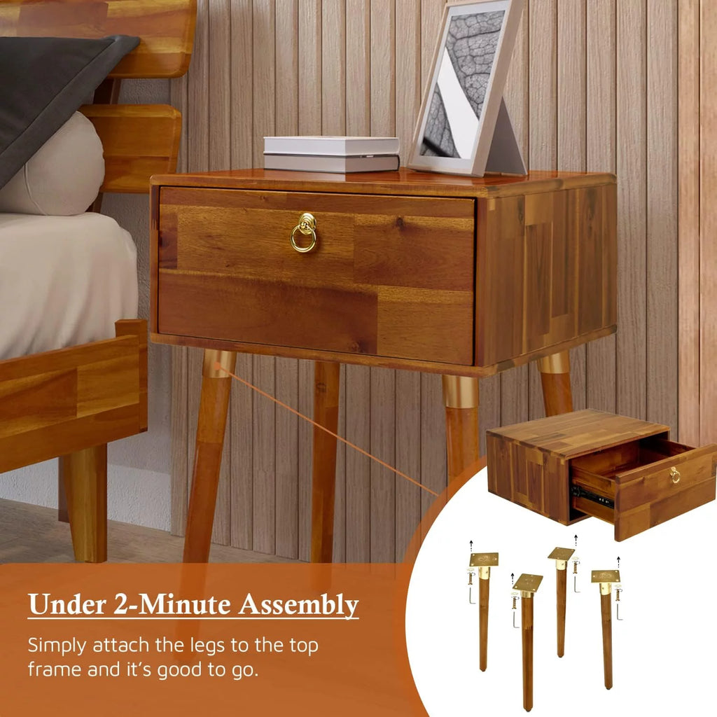 Solid Acacia Wood Nightstand R676