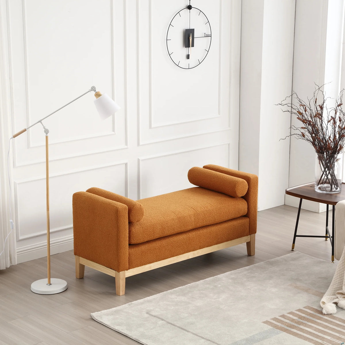 Caramel Upholstered Bench with Wood Legs R58254