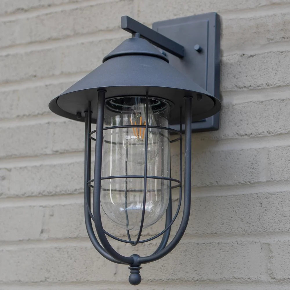 1-Light Sand Black Outdoor Wall Mount Sconce with Clear Glass Shade L5841