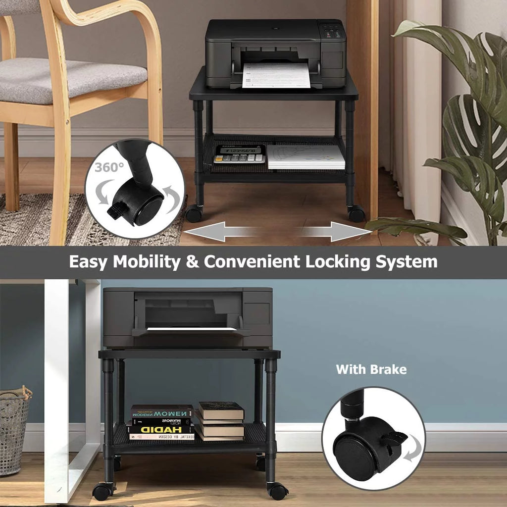 2-Tier Printer Stand with Wheels and Metal Frame B481