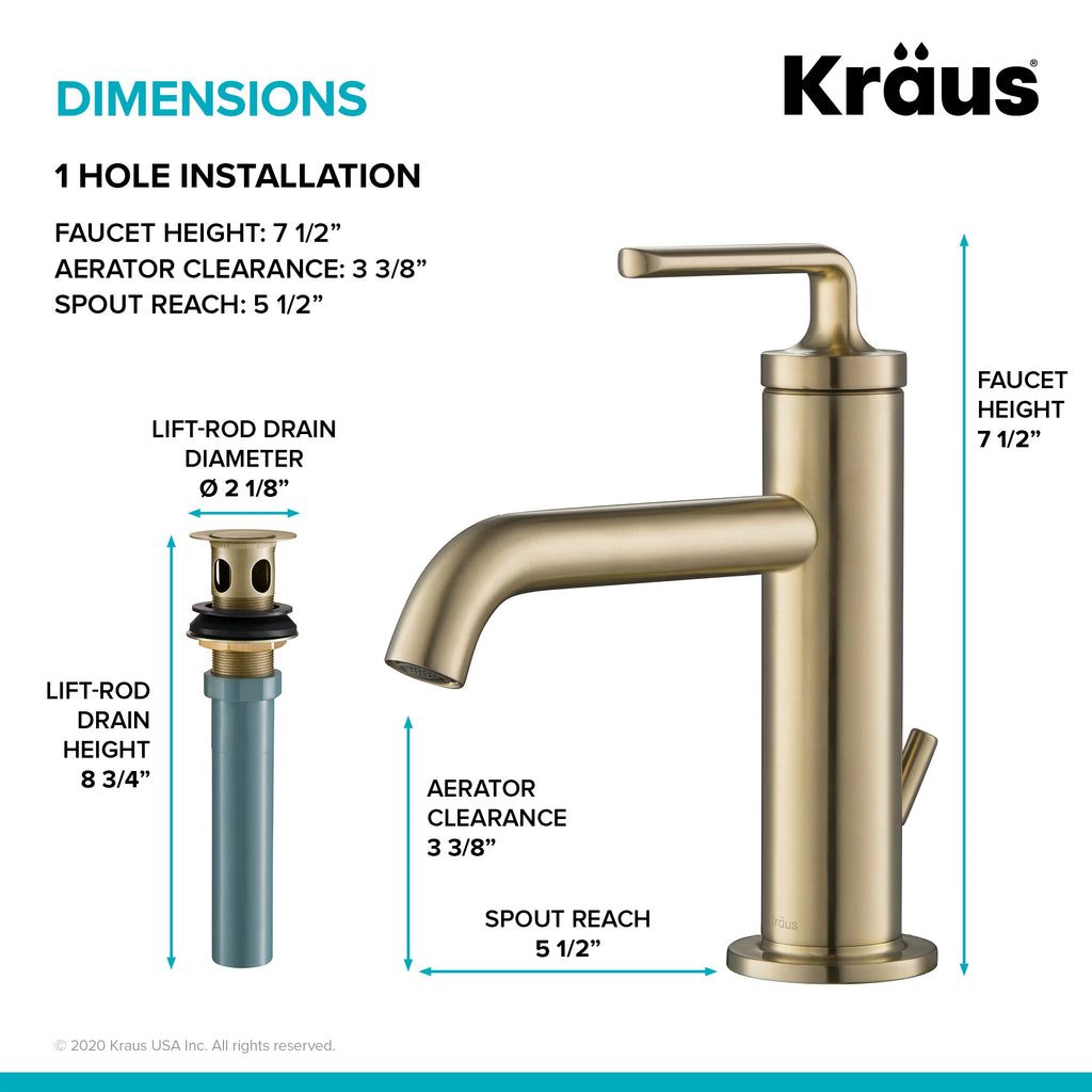 Single Handle Bathroom Sink Faucet with Lift Rod Drain O97449