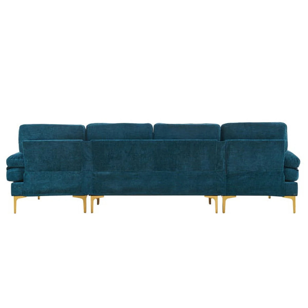 Dark Blue Chenille Convertible Sectional Sofa R49543