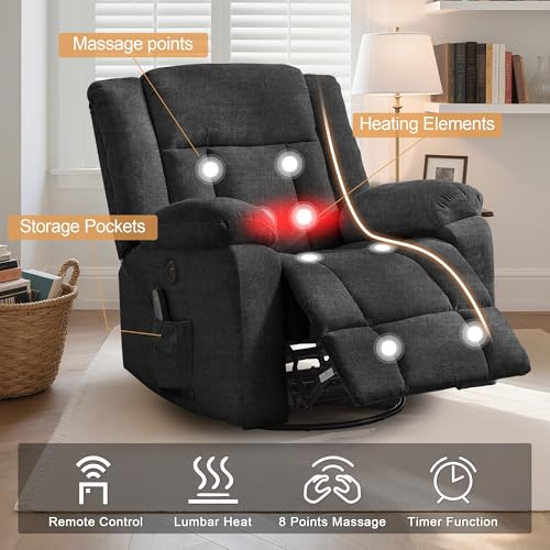 360° Swivel Rocking Recliner with Massage and Heating Y807
