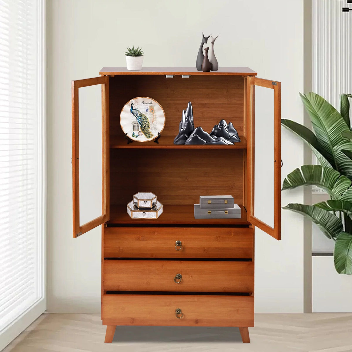 Bamboo Storage Cabinet 3 Drawers 2 Doors Y5402