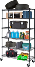 6000LBS Capacity 6 Tier Metal Shelves with Wheels, Black E8308