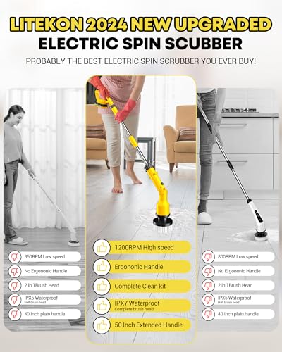 Electric Spin Scrubber with Adjustable Long Handle and 4 Replacement Heads J8582