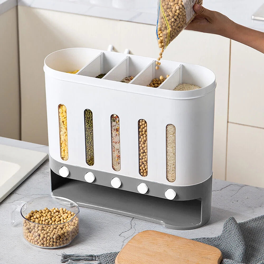 Wall Mounted 5 Grid Dry Food Dispenser with Measuring Cup B49950