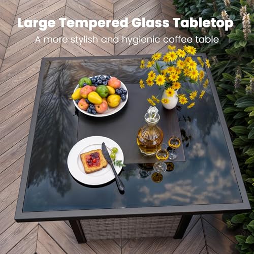 28" Square Propane Outdoor Fire Pit Table with Glass Wind Guard R229