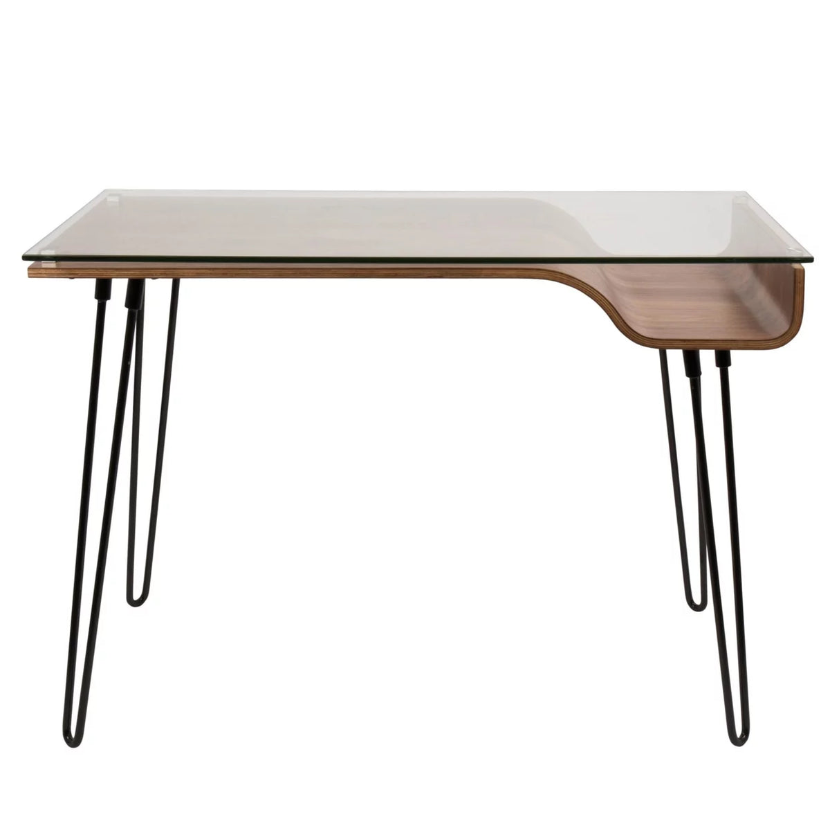 Mid-Century Modern Desk in Walnut Wood, Glass, and Black Metal S596501