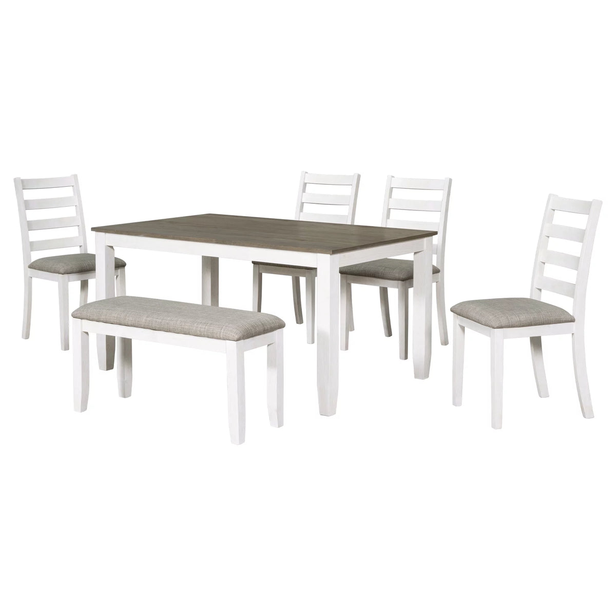 6-Piece Dining Table Set with 4 Upholstered Chairs and Bench J134