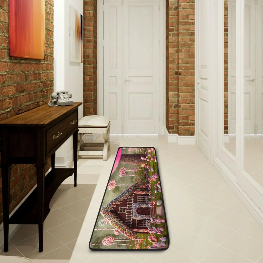 Candy Gingerbread House 2'x6' Non Slip Washable Runner Rug J3162
