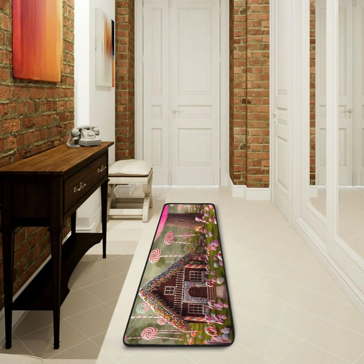 Candy Gingerbread House 2'x6' Non Slip Washable Runner Rug J3162