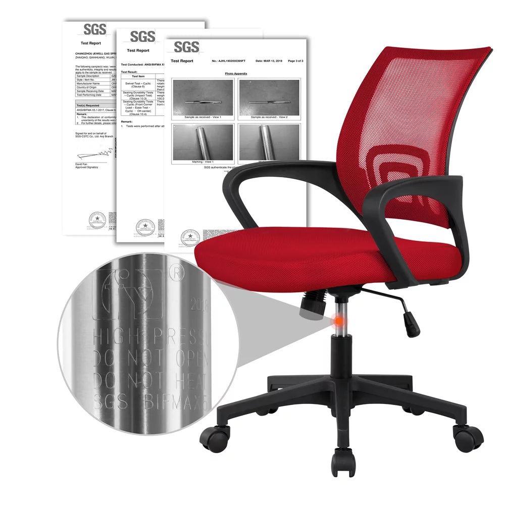 Red Mesh Office Chair with Armrest, Set of 2 L646