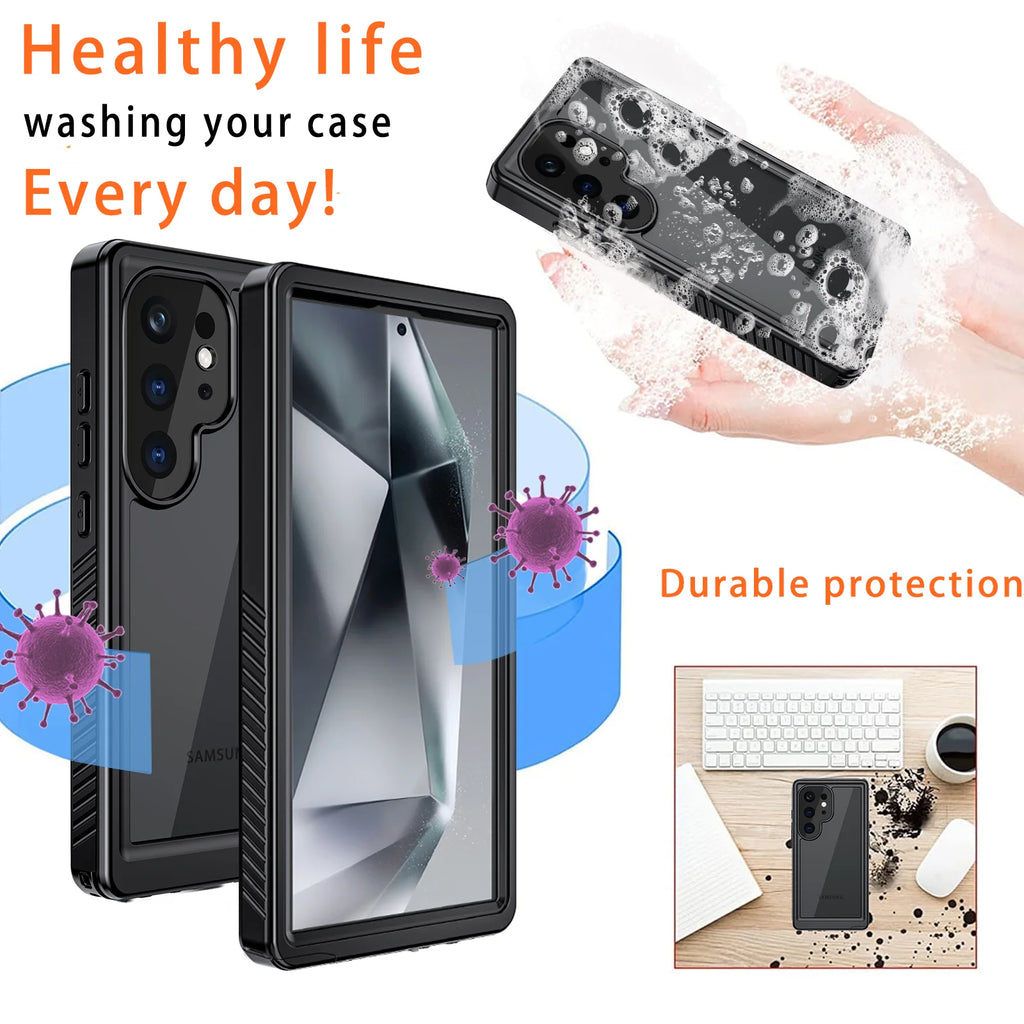 Black Waterproof Rugged Phone Case with Screen Protector Y930318