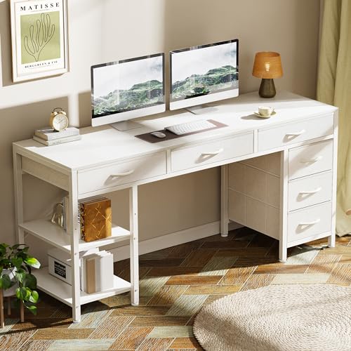 54 Inch Computer Desk with 6 Drawers and Shelves T1223