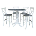 36" Round Solid Wood Extension Dining Table with 4 Bar Height Stools W29190