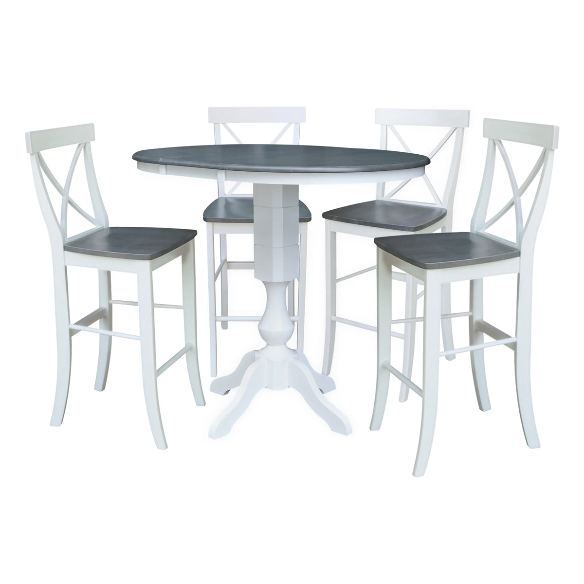 36" Round Solid Wood Extension Dining Table with 4 Bar Height Stools W29190