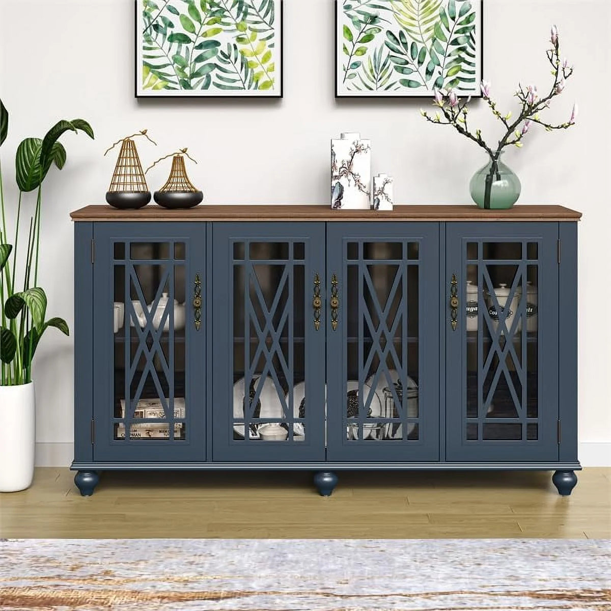 Vintage Wood Kitchen Buffet Sideboard Cabinet E3401