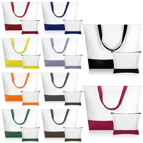 20 Pcs Large Blank Canvas Tote Bags and Makeup Bags with Handles L6086