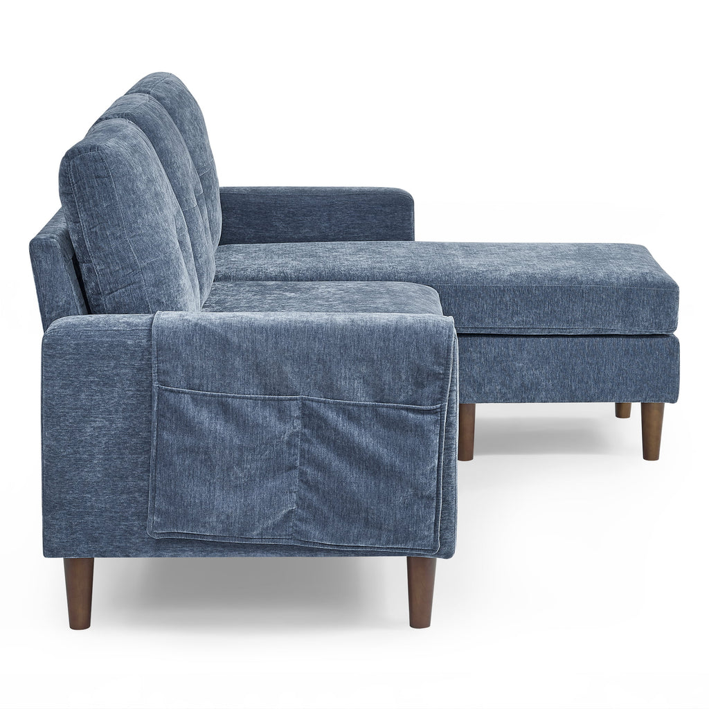 80" Convertible Sectional Sofa Couch, 3 Seats L-shape Sofa with Removable Cushions and Pocket, Rubber Wood Legs, Navy Chenille J778