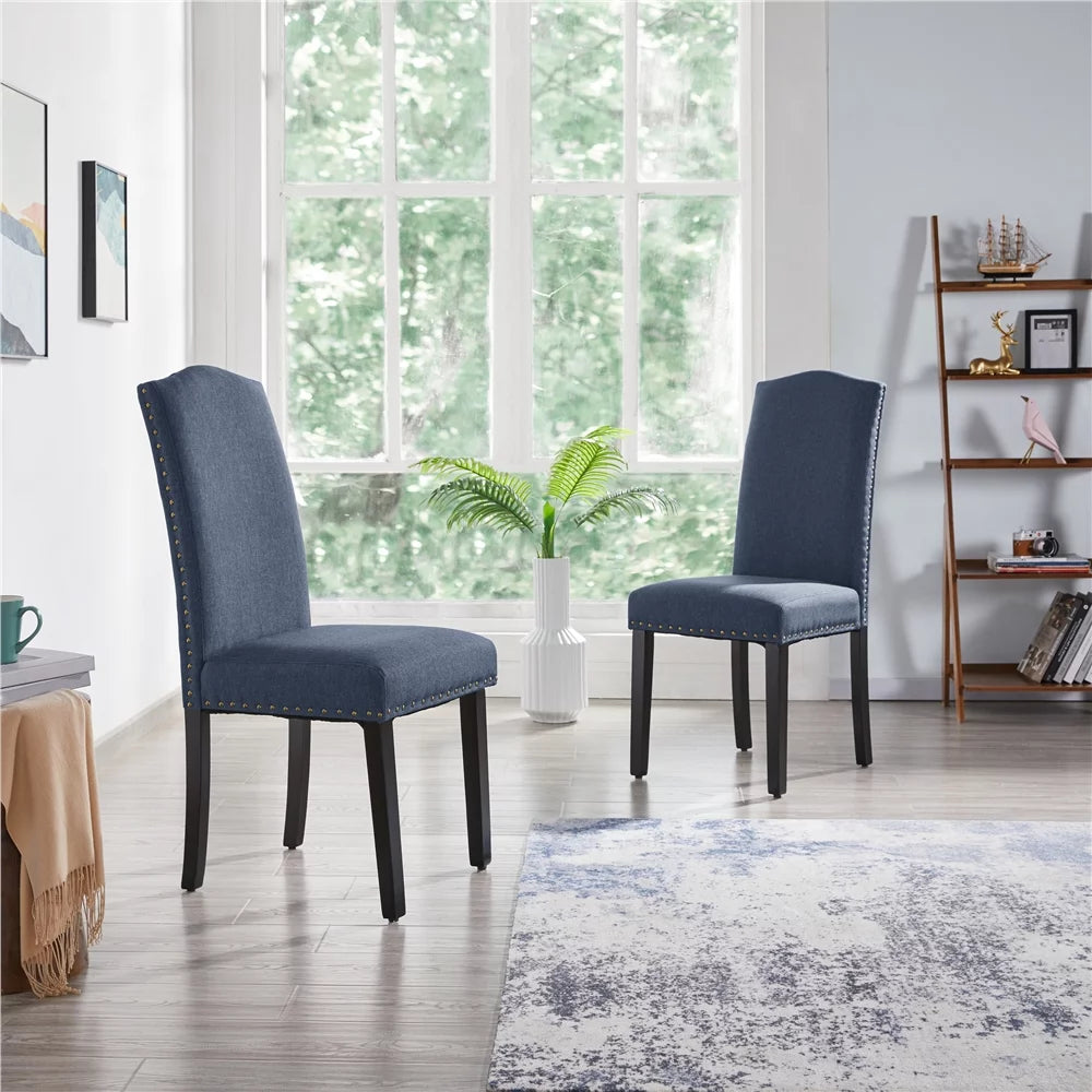 Fabric Upholstered Dining Chair Set of 2 Blue Q84361