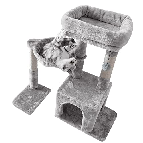 Small Light Gray Cat Tree with Sisal Scratching Post and Hammock Y6908