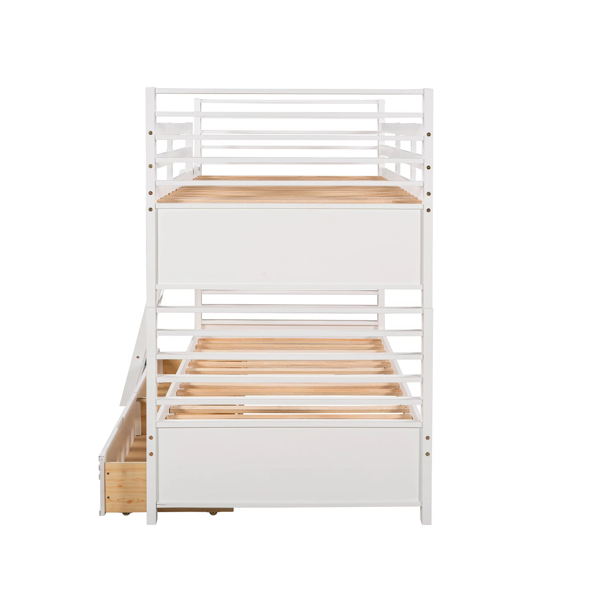 Wood Twin over Twin Bunk Bed with 2 Drawers White R405097