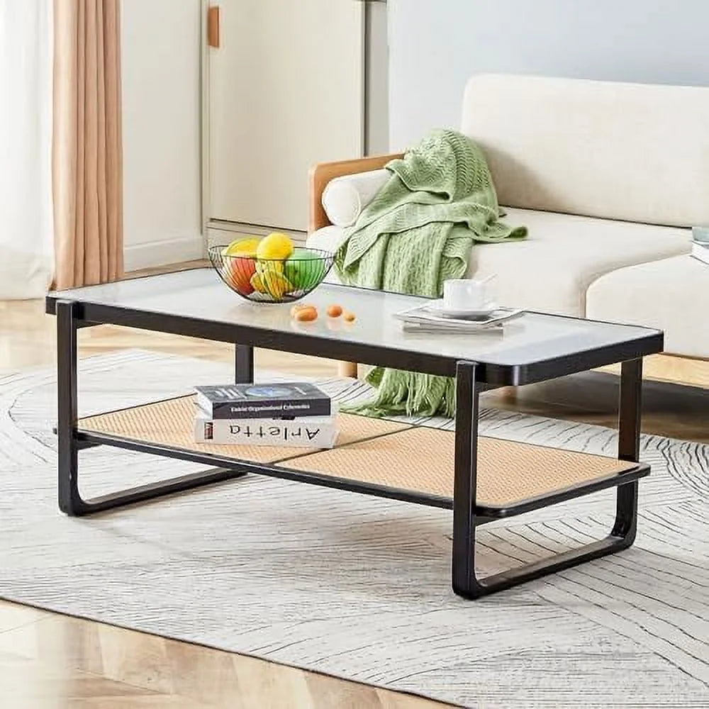 Rustic Natural Wood Rattan Coffee Table G403