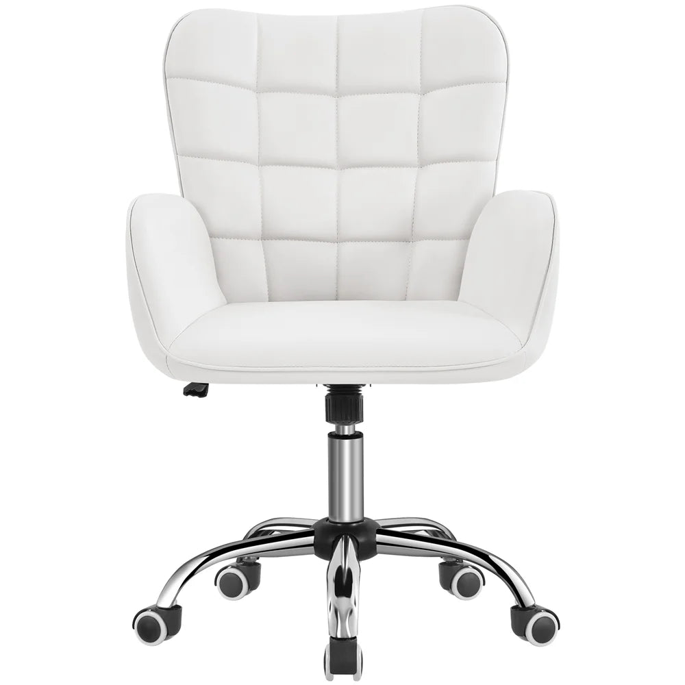 White Faux Leather Desk Chair with Padded Armrests V235415