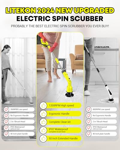 Electric Spin Scrubber with Adjustable Long Handle and 4 Replacement Heads J8582