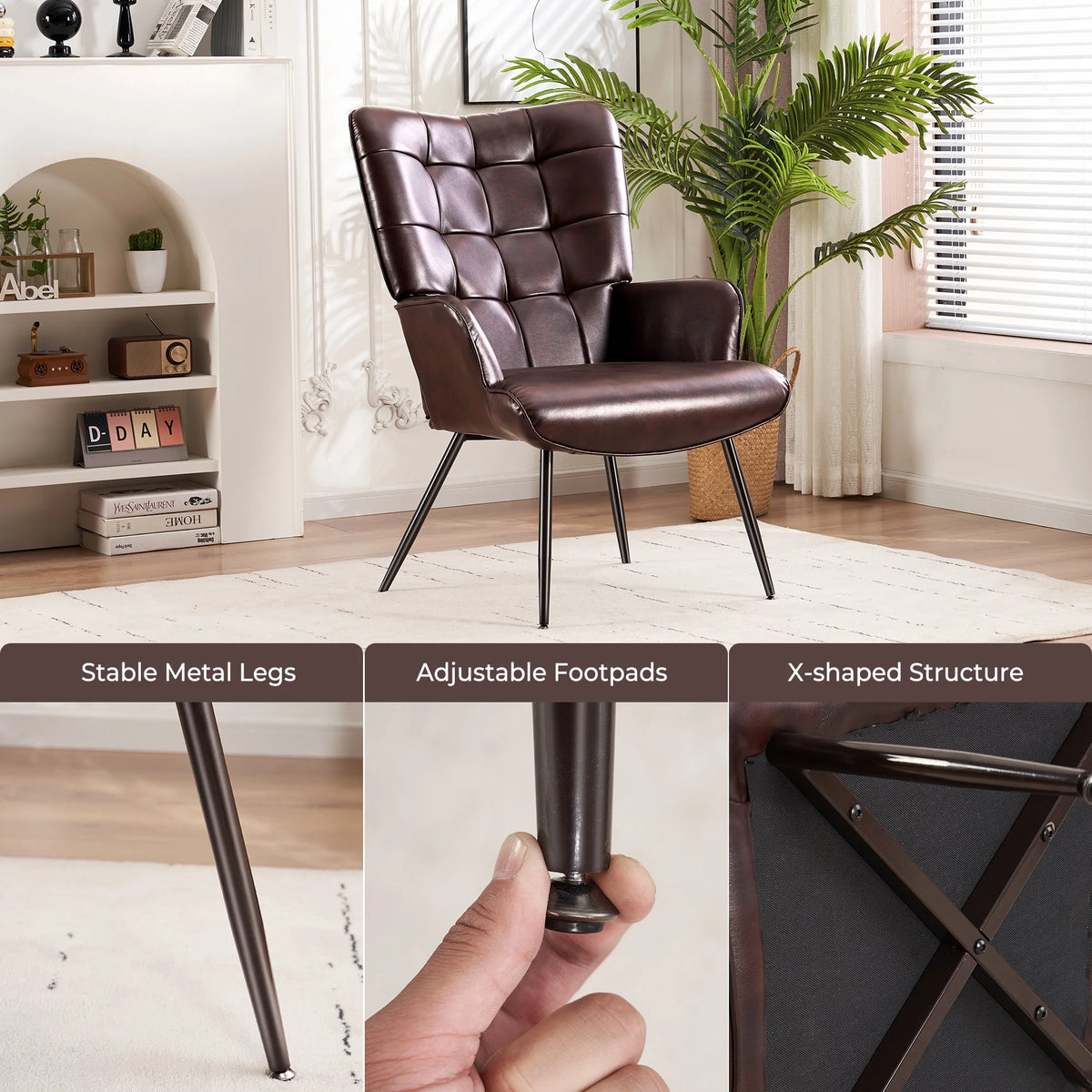 Maroon Faux Leather Wingback Accent Chair V87496