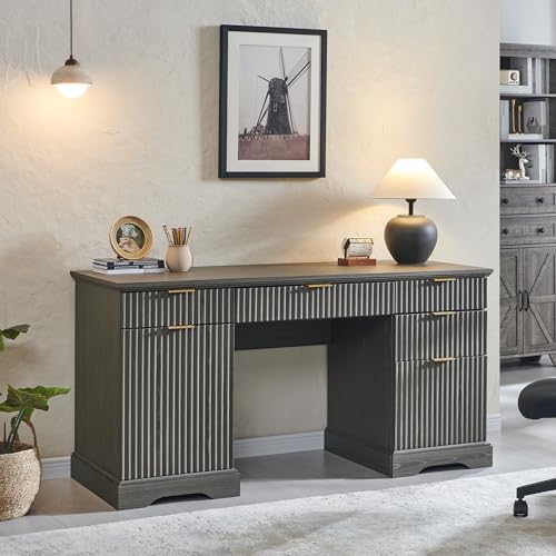 60" Oak Executive Desk with Drawer & Cabinet C76238