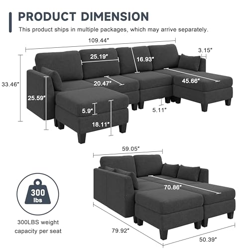 Modular U Shaped Sectional Sofa with Memory Foam I4181