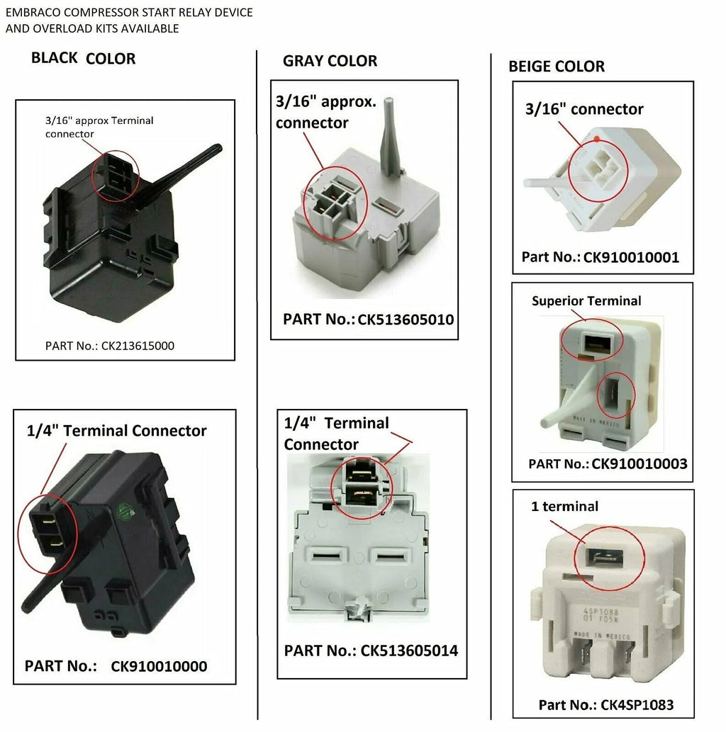 Compressor Start Relay 1/4 Terminal W908