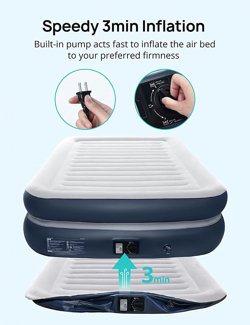 Full Size Air Mattress with Built in Pump 18'' Inflatable Blue T221163