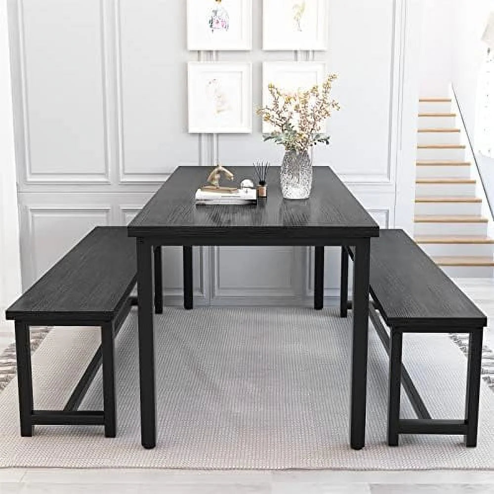 47" 3 Piece Wood Dining Table Set with Benches Y347761