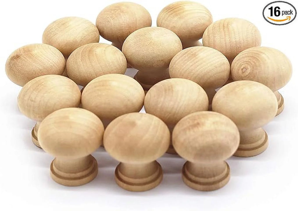 16PCS Round Unfinished Wood Drawer Knobs Pulls Handles Z949101