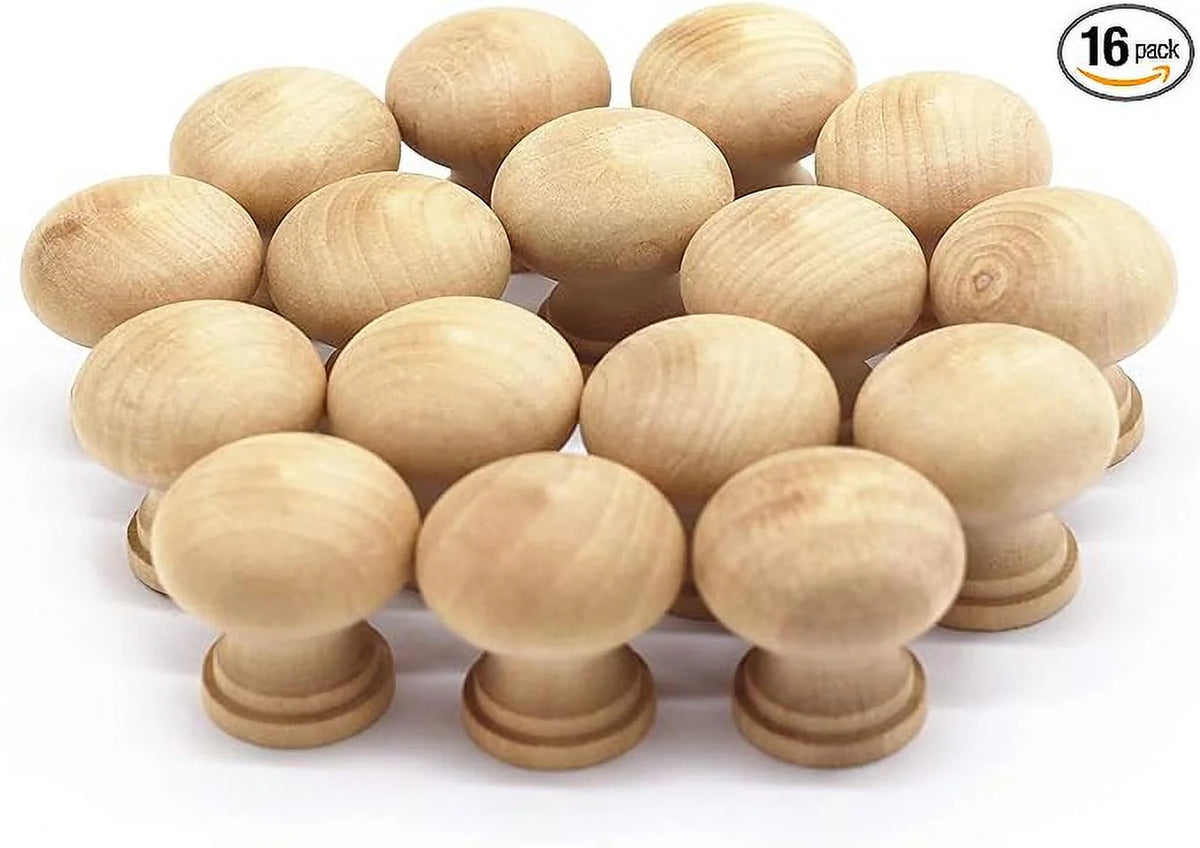 16PCS Round Unfinished Wood Drawer Knobs Pulls Handles Z949101