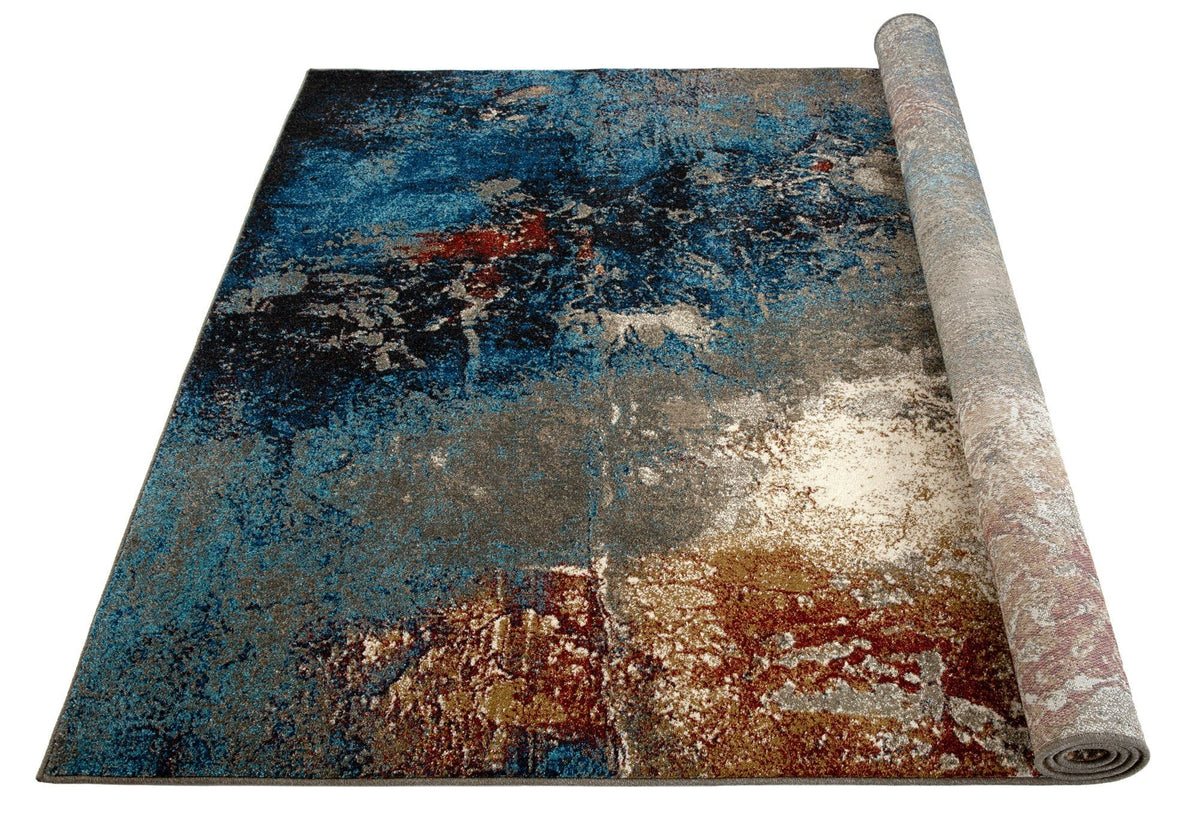 Turquoise Burgundy Abstract Area Rug 8' x 10' V590