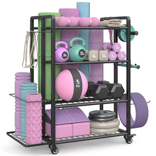 4-Tier Dumbbell Rack with Wheels and Hooks D8714